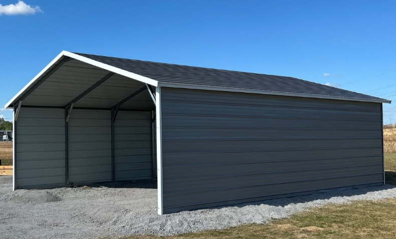 Detached workshop with vehicle bay and tool benches on a Montgomery County property, Shed Builder framing a backyard storage shed beside a home with tools and lumber